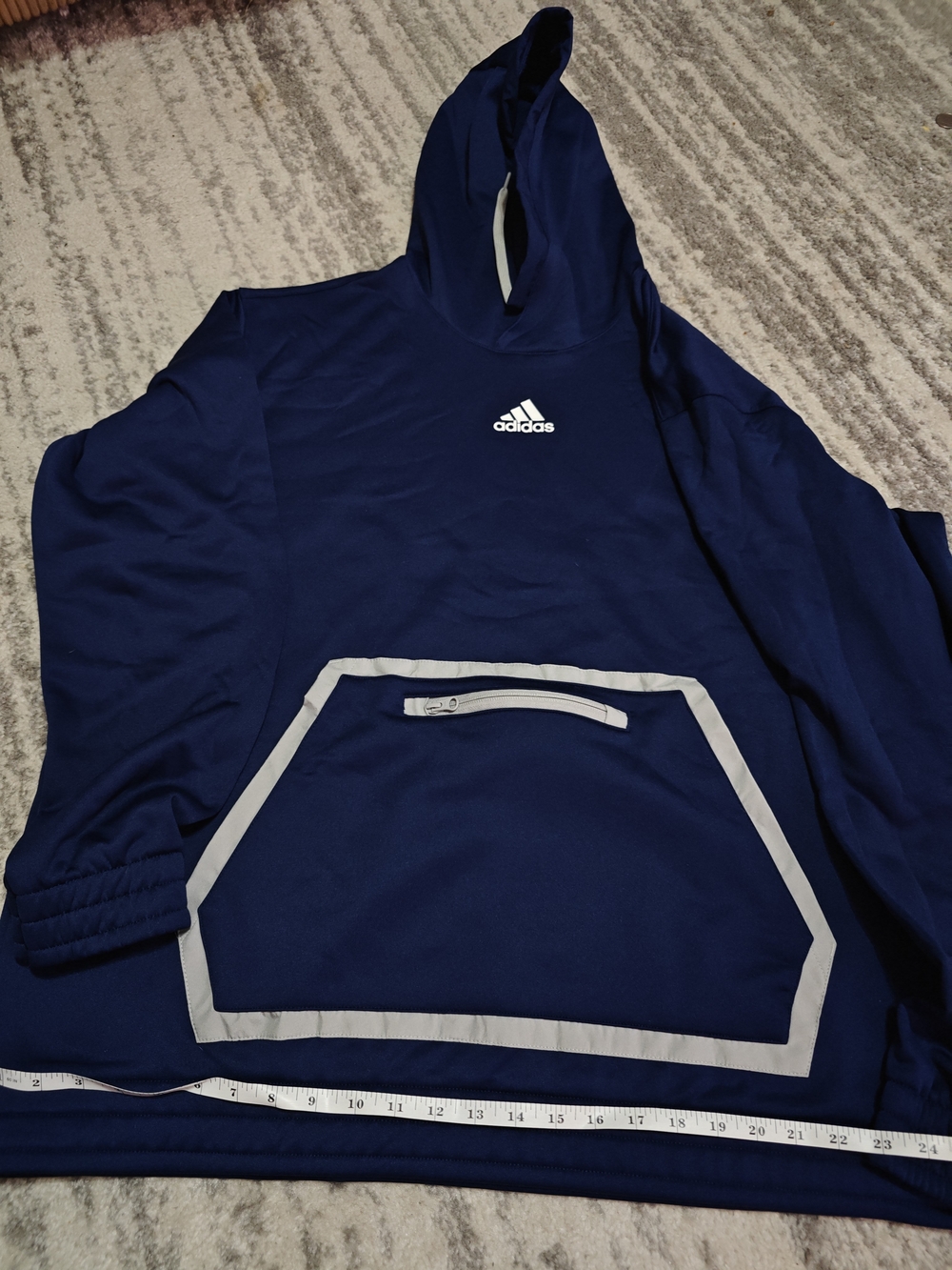 adidas Navy Blue Hooded Pullover with White Trim